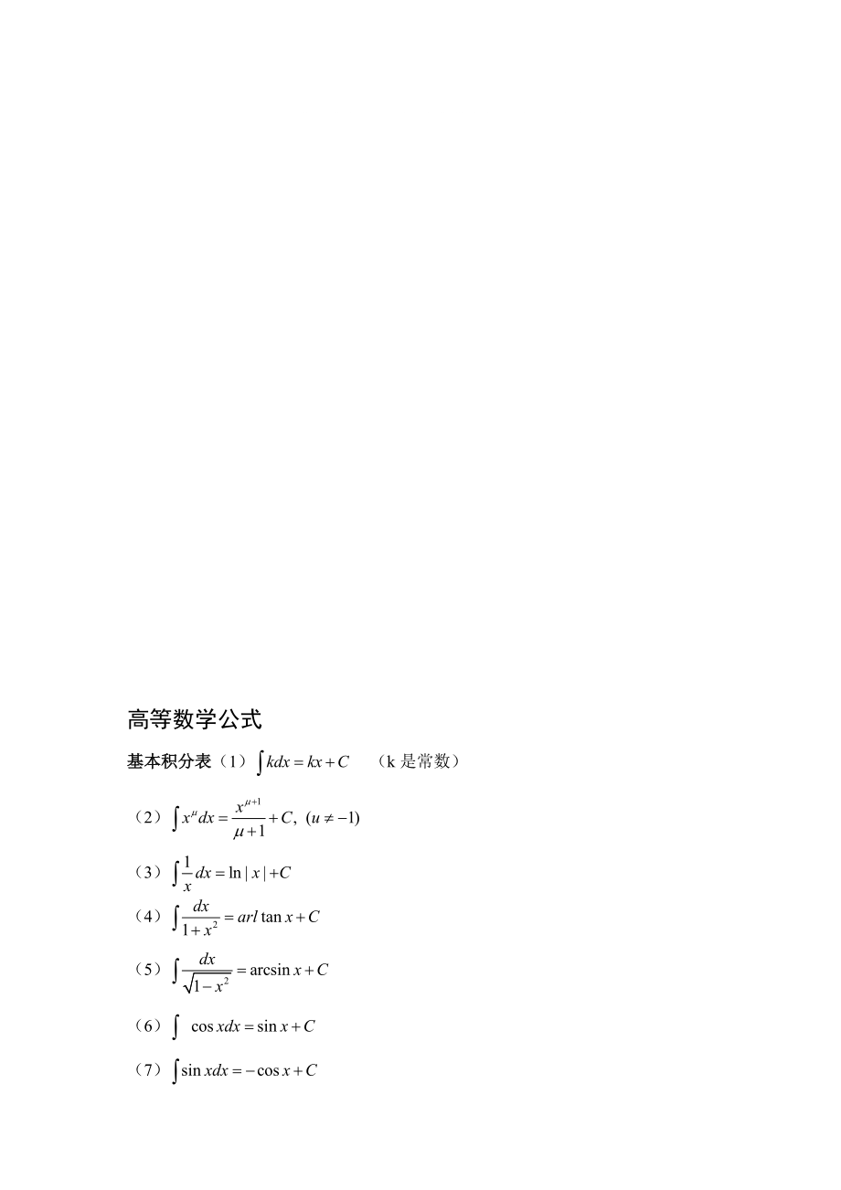 高等数学公式(定积分微积分三角函数导函数等等应有尽有)值得搜藏_第1页