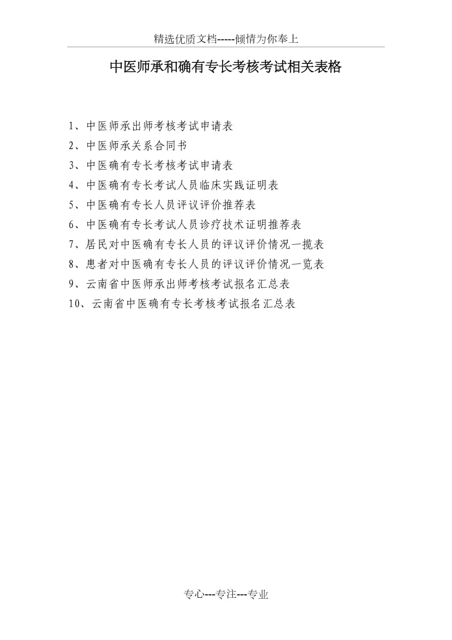 云南省中医师承和确有专长考核考试相关表格_第1页