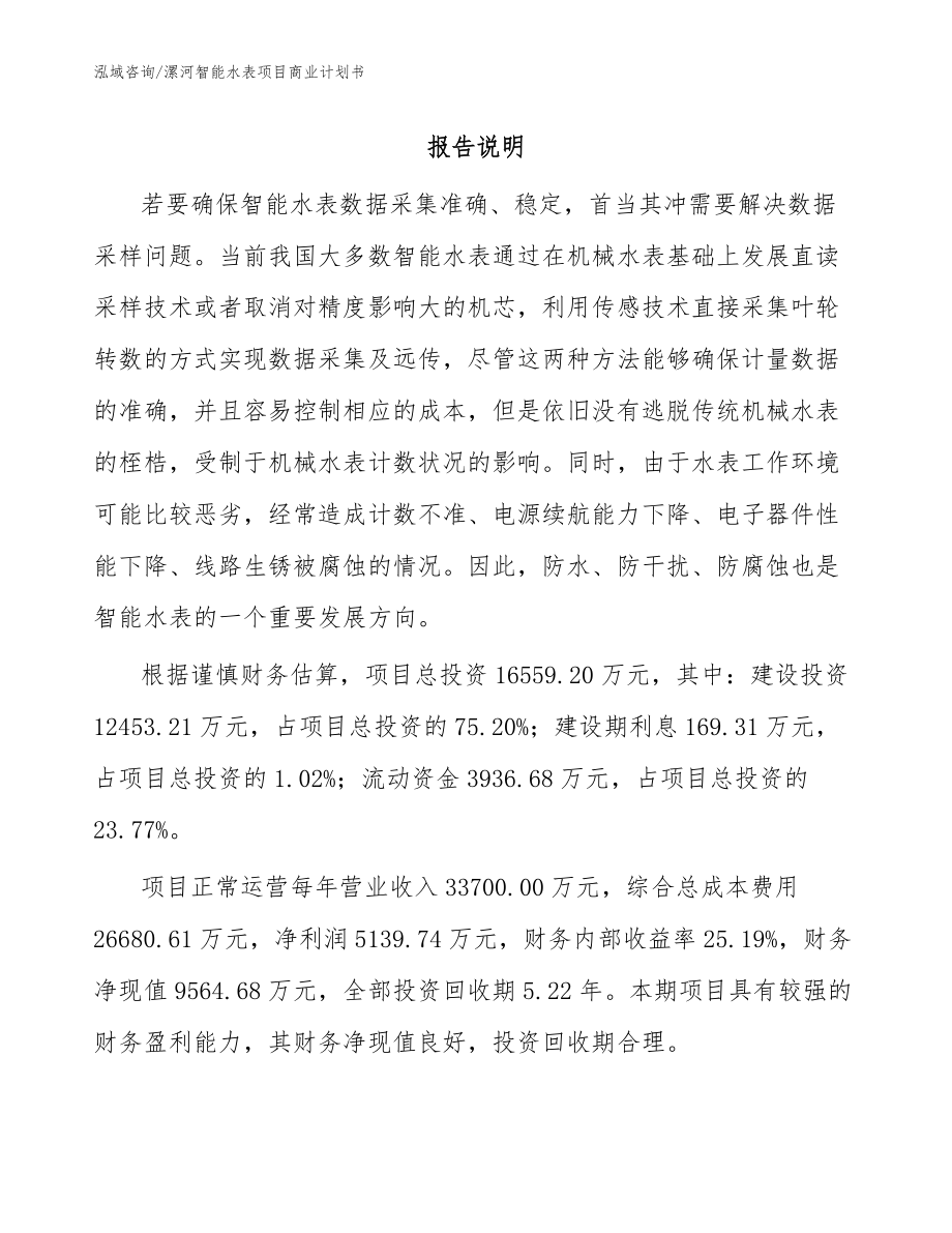 漯河智能水表项目商业计划书范文_第1页