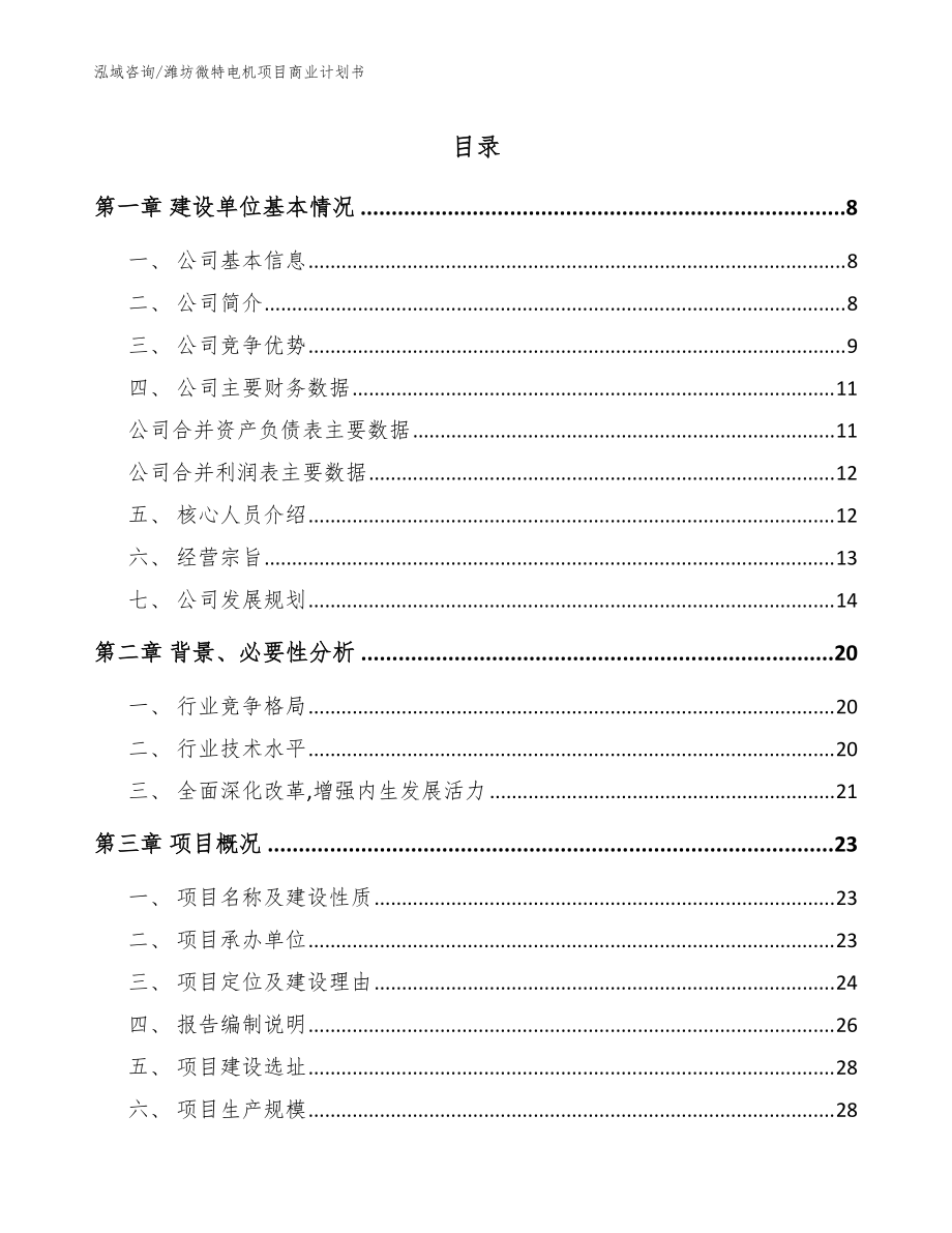 潍坊微特电机项目商业计划书_范文模板_第1页