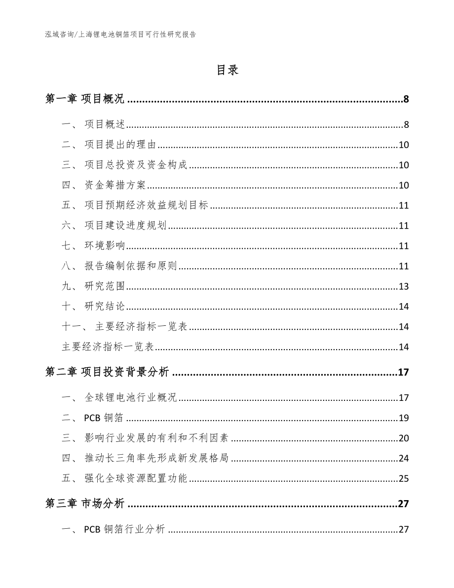 上海锂电池铜箔项目可行性研究报告模板范文_第1页