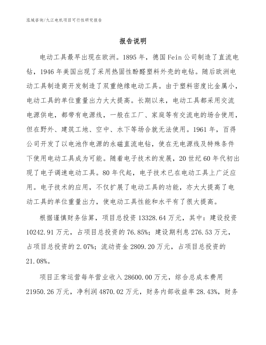 九江电机项目可行性研究报告【模板】_第1页