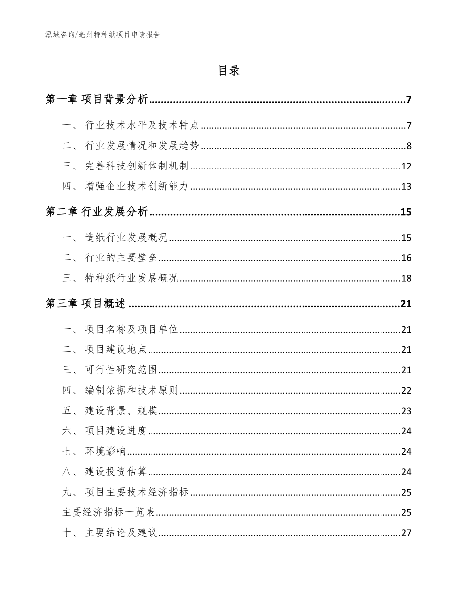 亳州特种纸项目申请报告（范文参考）_第1页