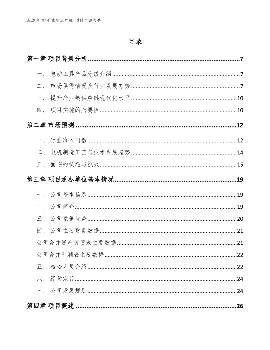 玉林交流電機(jī) 項目申請報告_范文_第1頁