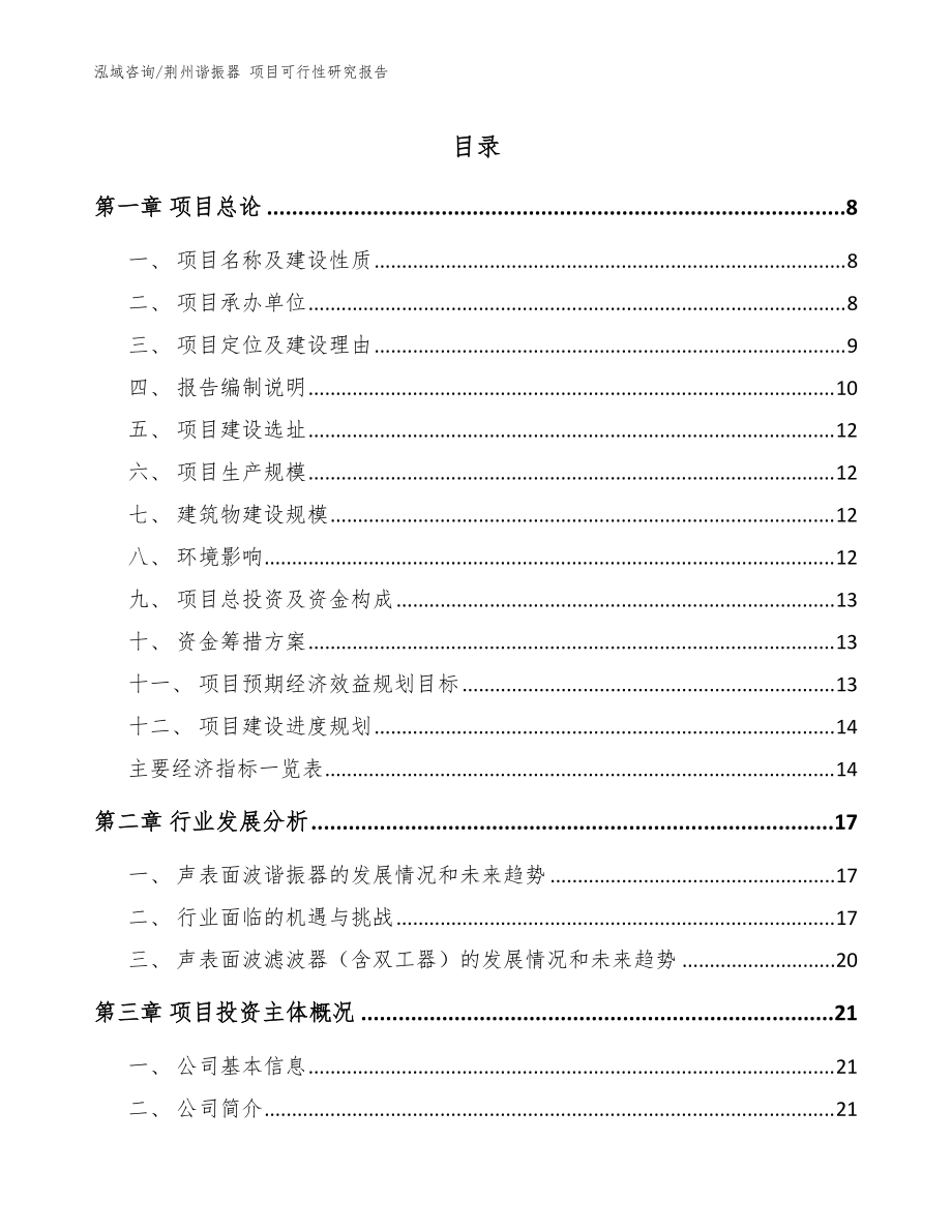 荆州谐振器 项目可行性研究报告_模板范文_第1页