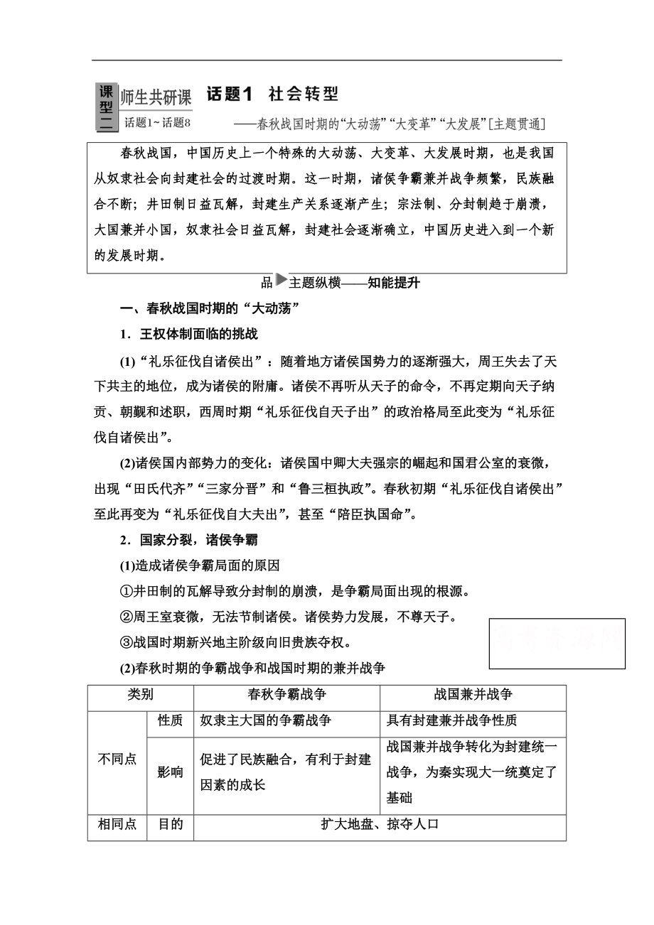 歷史二輪專題版教師用書：第1部分 模塊1 話題1 社會轉(zhuǎn)型 Word版含解析_第1頁