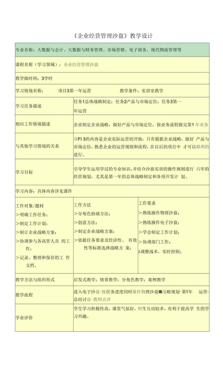 企业经营管理沙盘 教案 项目三第一年运营.docx_第1页