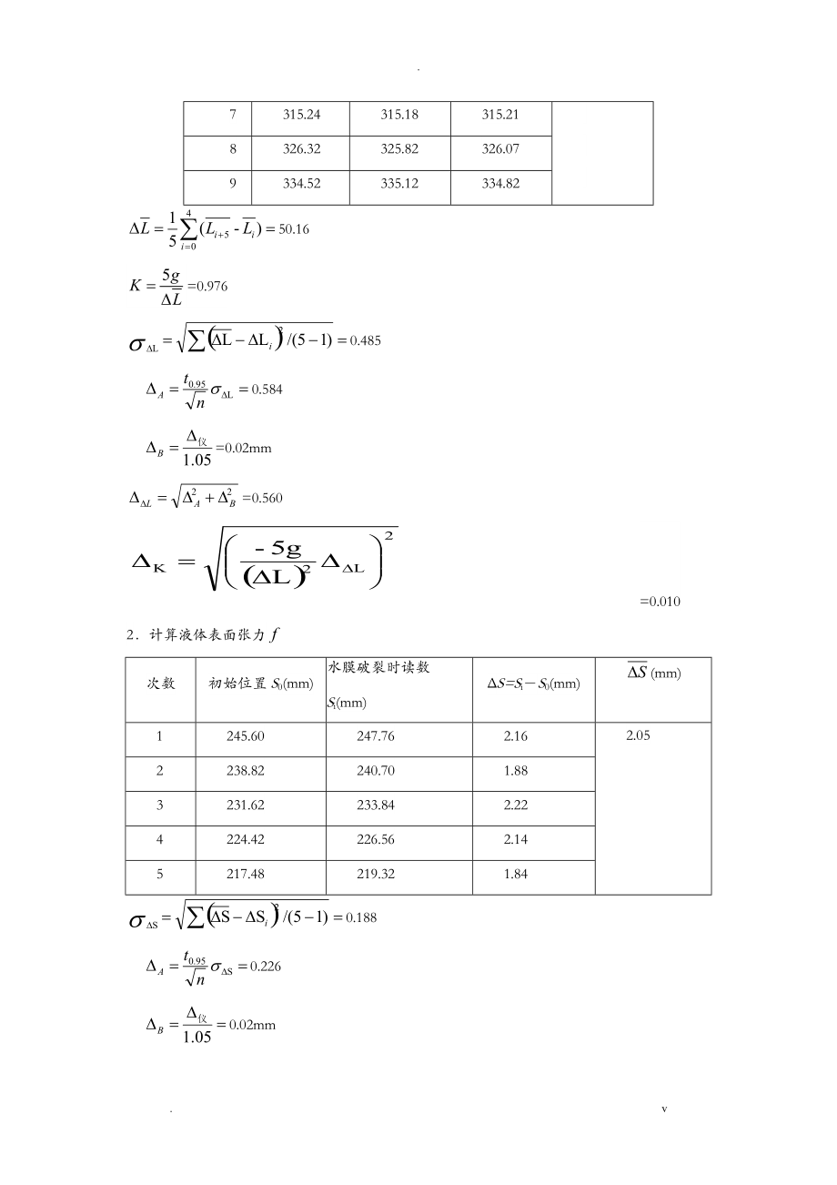 液体表面张力系数的测定报告模板