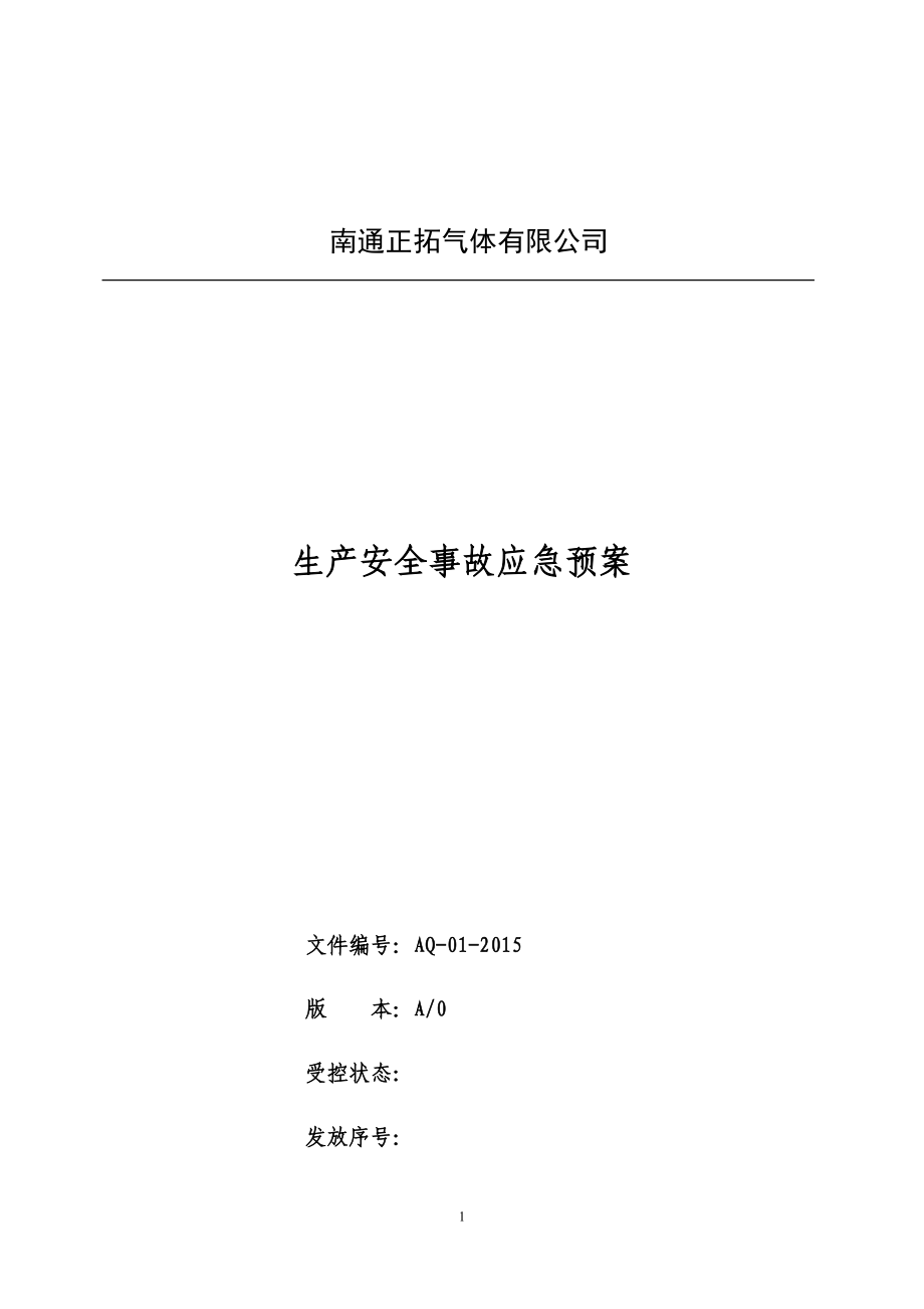 某气体有限公司生产安全事故应急预案_第1页