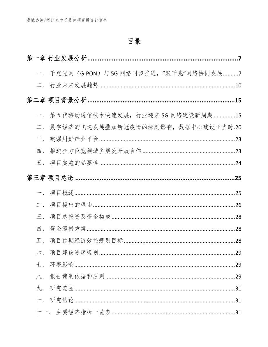 梧州光电子器件项目投资计划书【模板范本】_第1页