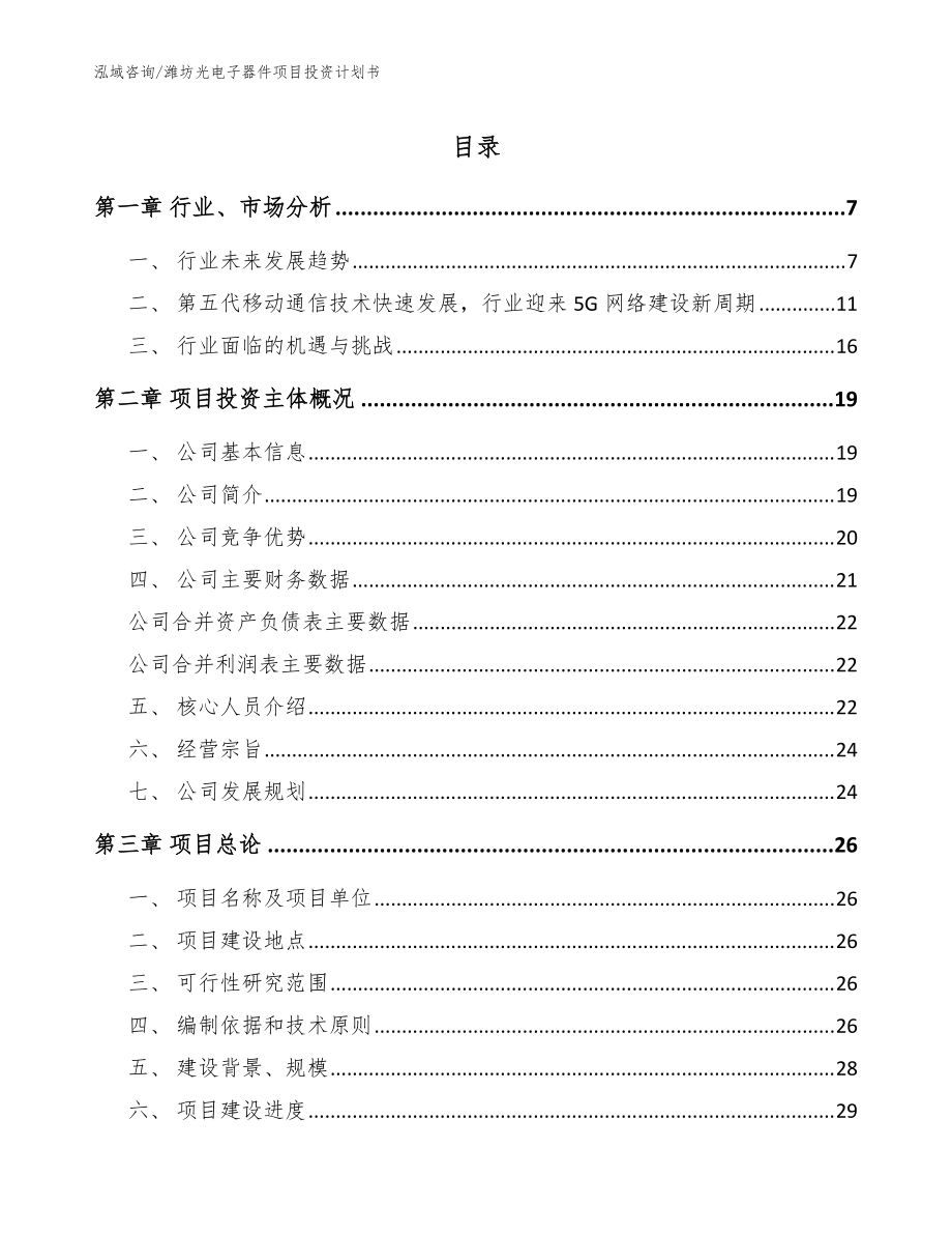 潍坊光电子器件项目投资计划书（模板范文）_第1页