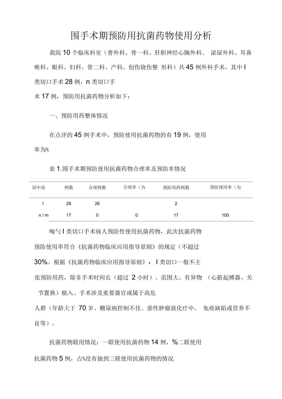 围手术期抗菌药物使用分析报告_第1页