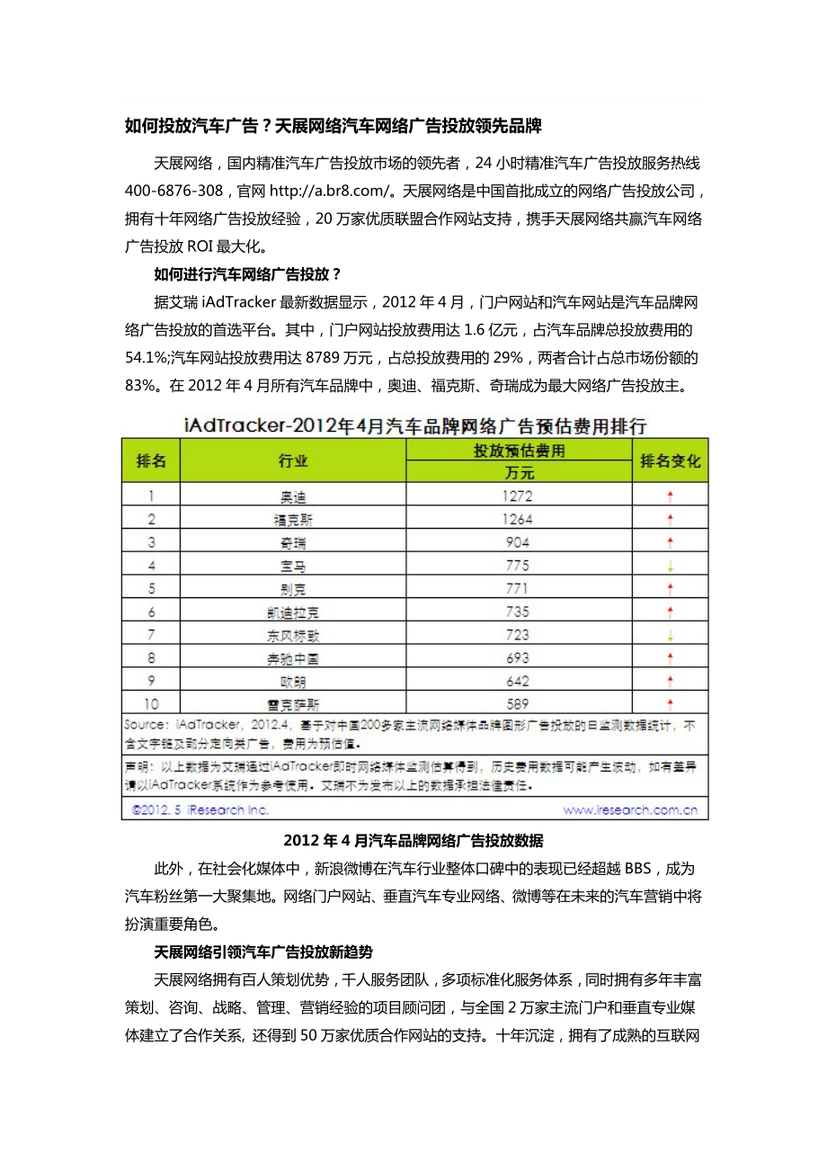 如何投放汽车广告？天展网络汽车网络广告投放领先品牌_第1页