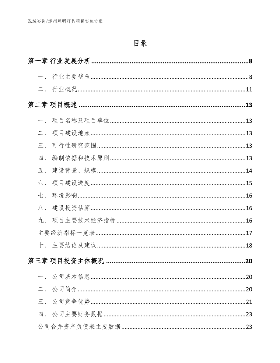 漳州照明灯具项目实施方案（模板参考）_第1页