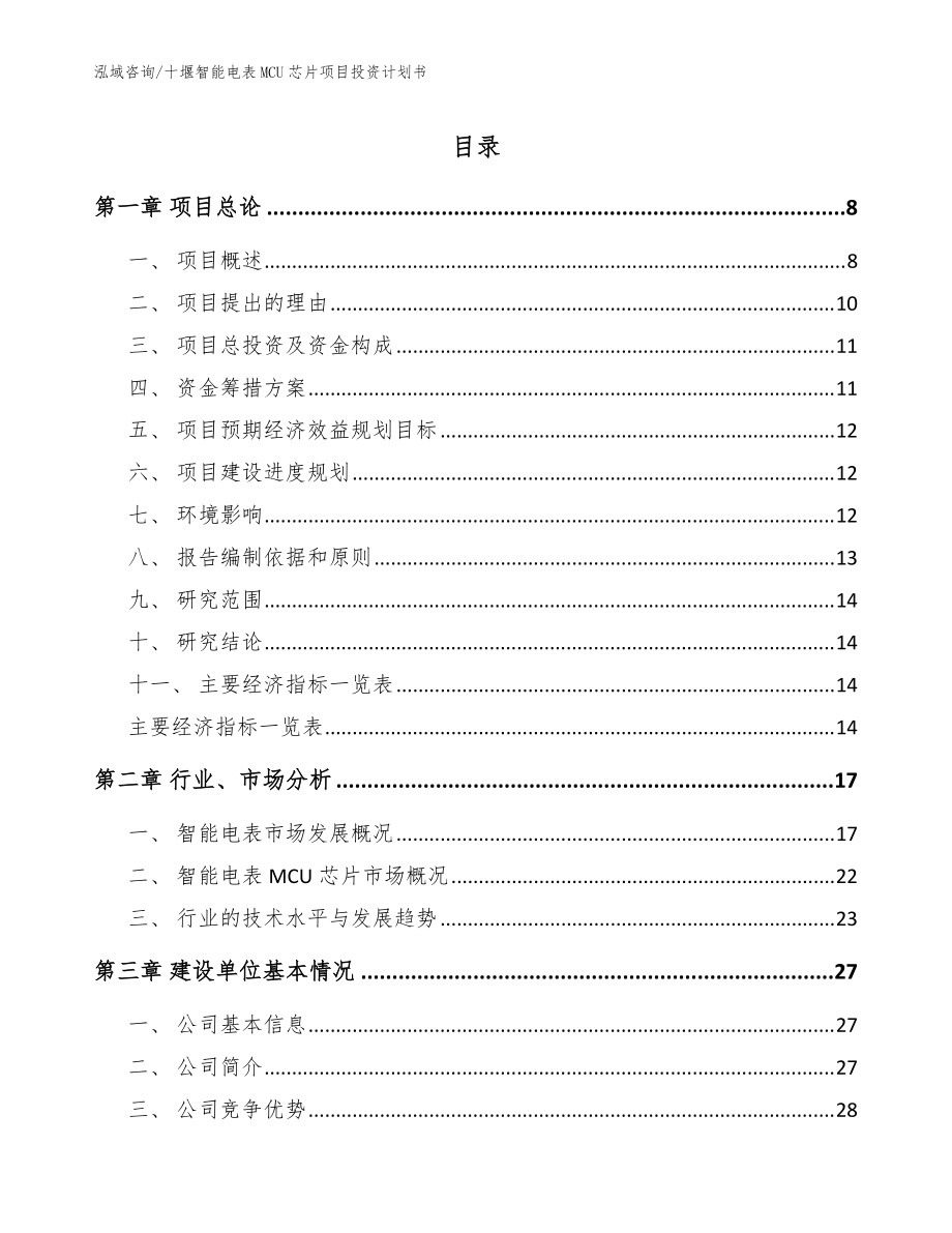 十堰智能电表MCU芯片项目投资计划书（模板）_第1页