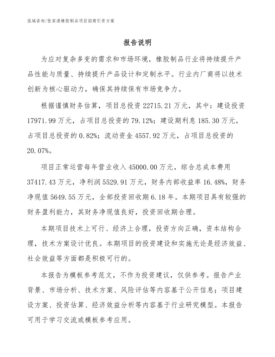 张家港橡胶制品项目招商引资方案【模板参考】_第1页