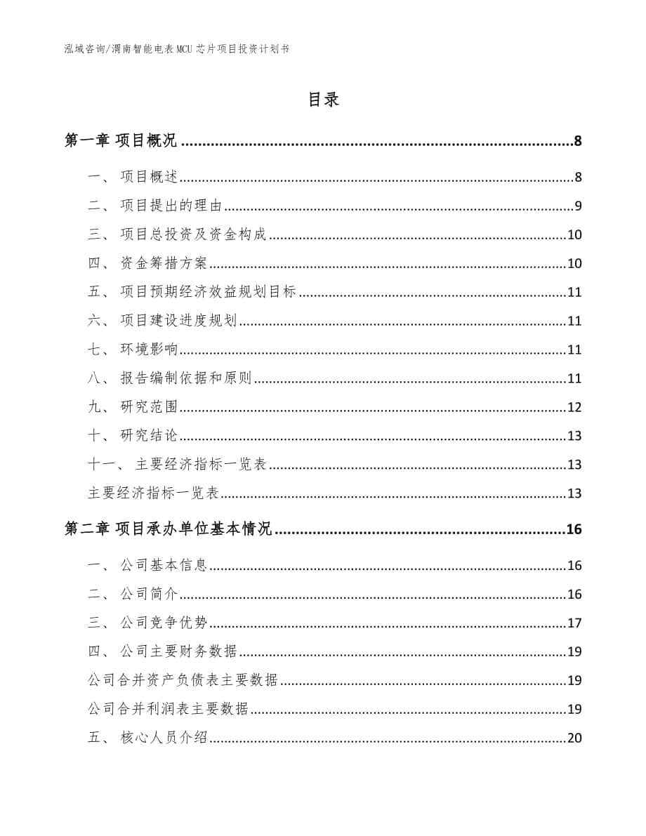 渭南智能电表MCU芯片项目投资计划书（范文模板）_第1页