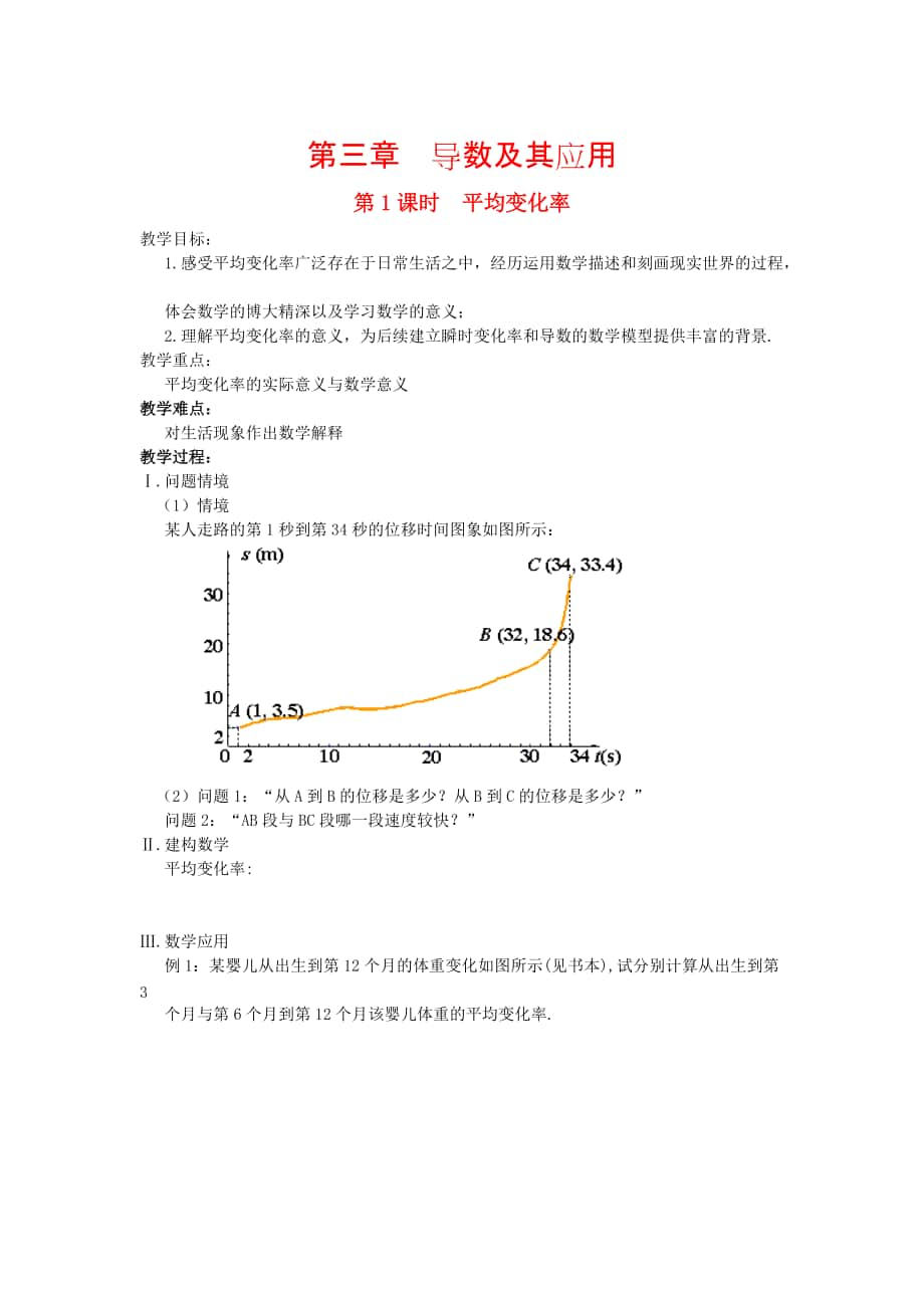 高中數(shù)學(xué) 第3章 導(dǎo)數(shù)及其應(yīng)用 第1課時(shí) 平均變化率教案 蘇教版選修11_第1頁(yè)