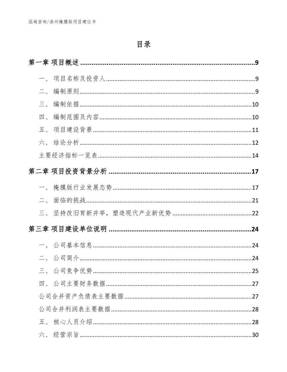 滨州掩膜版项目建议书【参考模板】_第1页