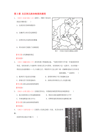 2013年高考?xì)v史 真題試題匯編 第一單元 第3課 從漢到元政治制度的演變 新人教版必修1