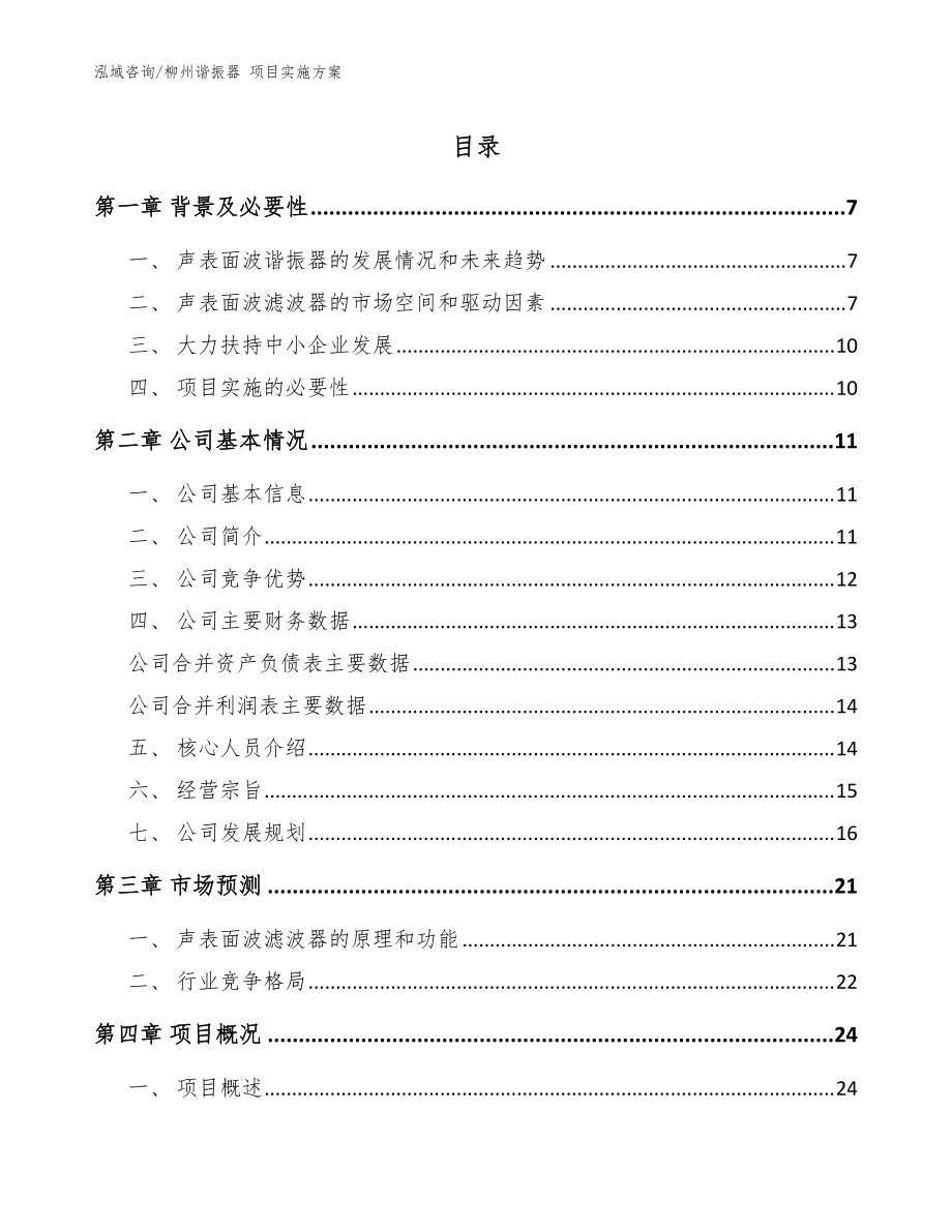 柳州諧振器 項目實施方案（模板范文）_第1頁