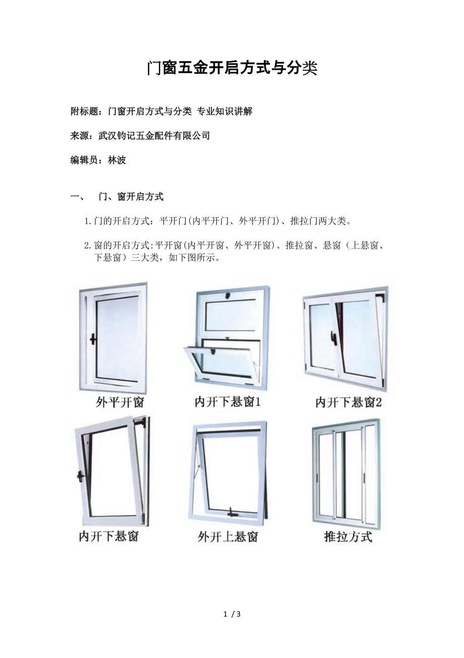 門窗五金開啟方式與分類_第1頁(yè)