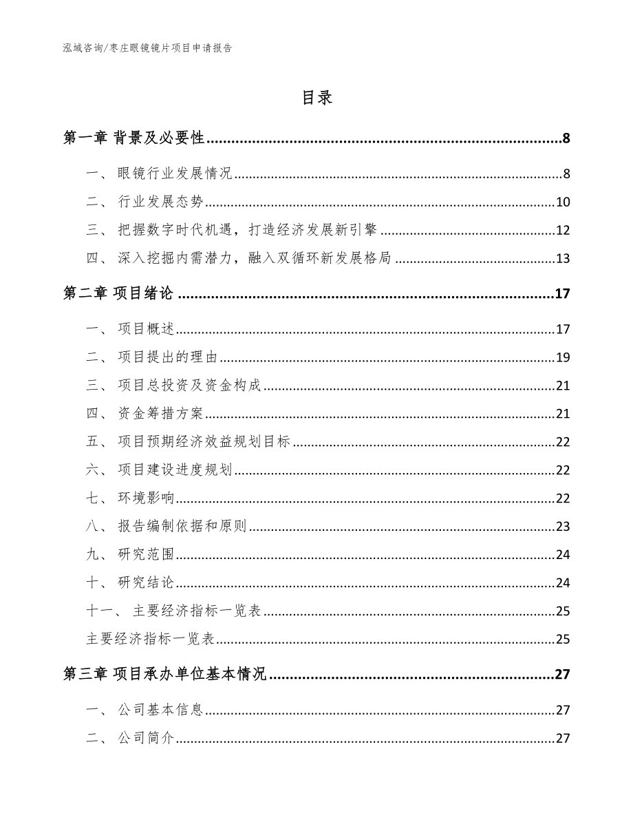 枣庄眼镜镜片项目申请报告范文参考_第1页