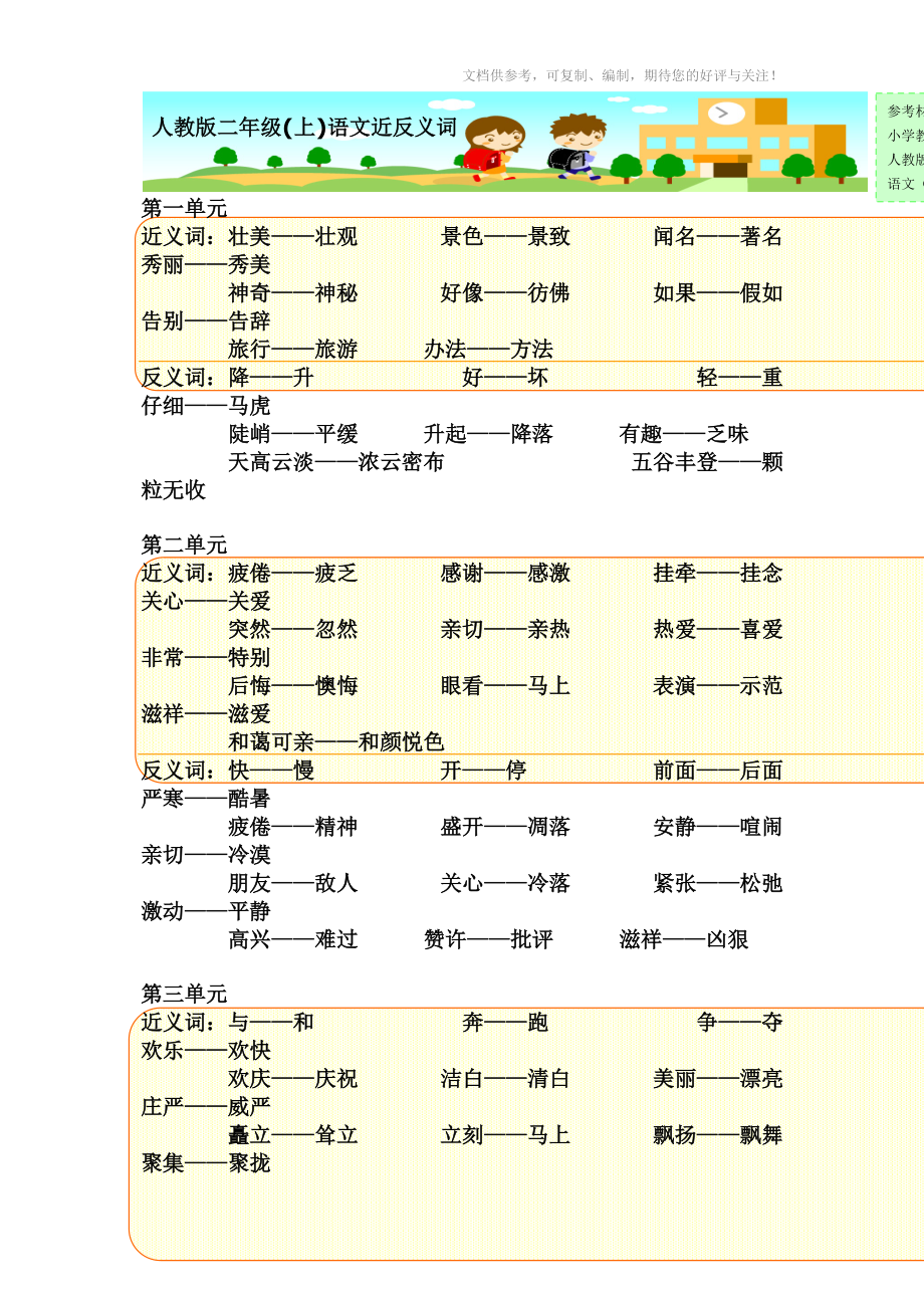 人教版二年級(jí)上語文《近反義詞》總匯_第1頁(yè)