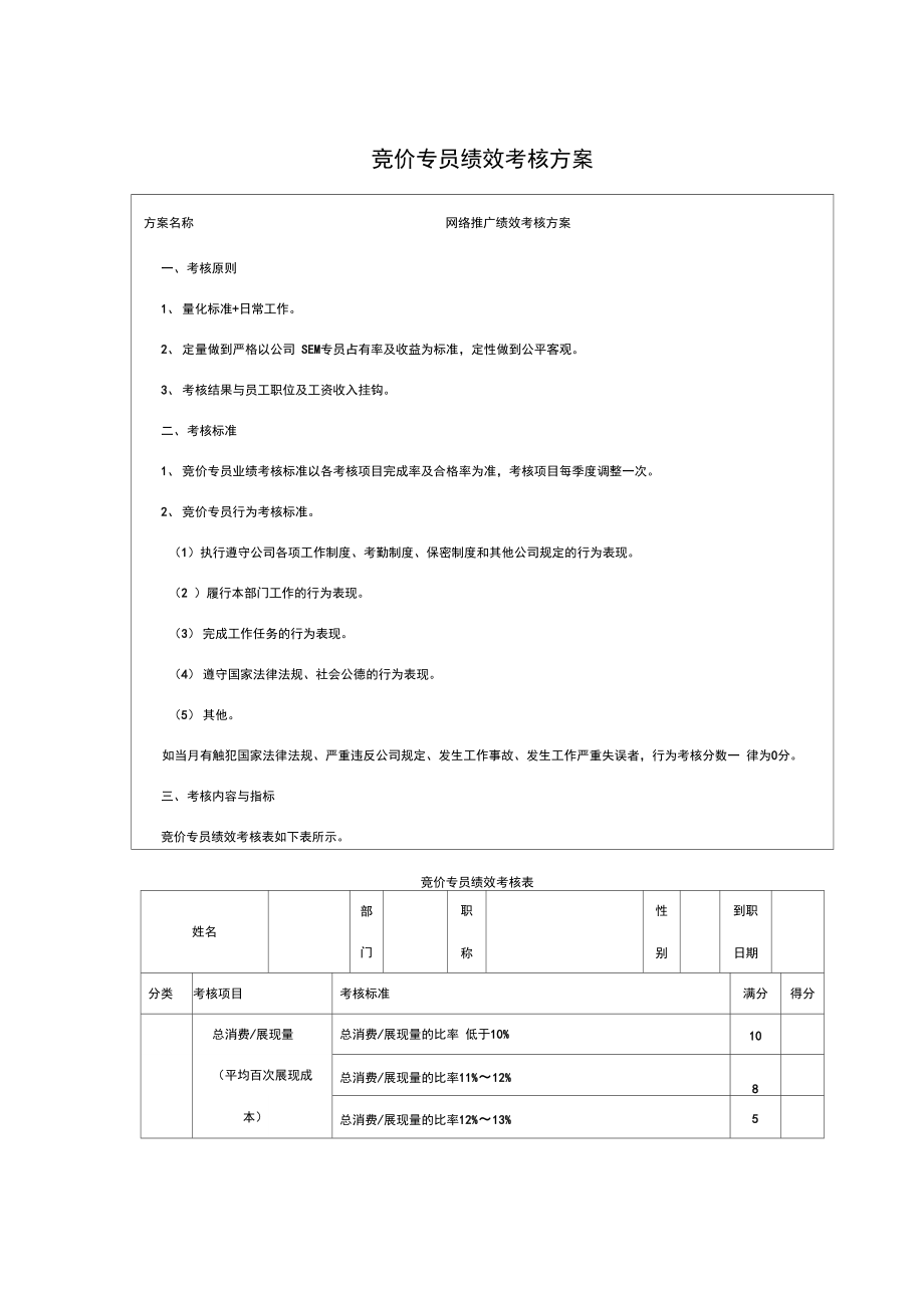 競價(jià)專員月度績效考核方案_第1頁