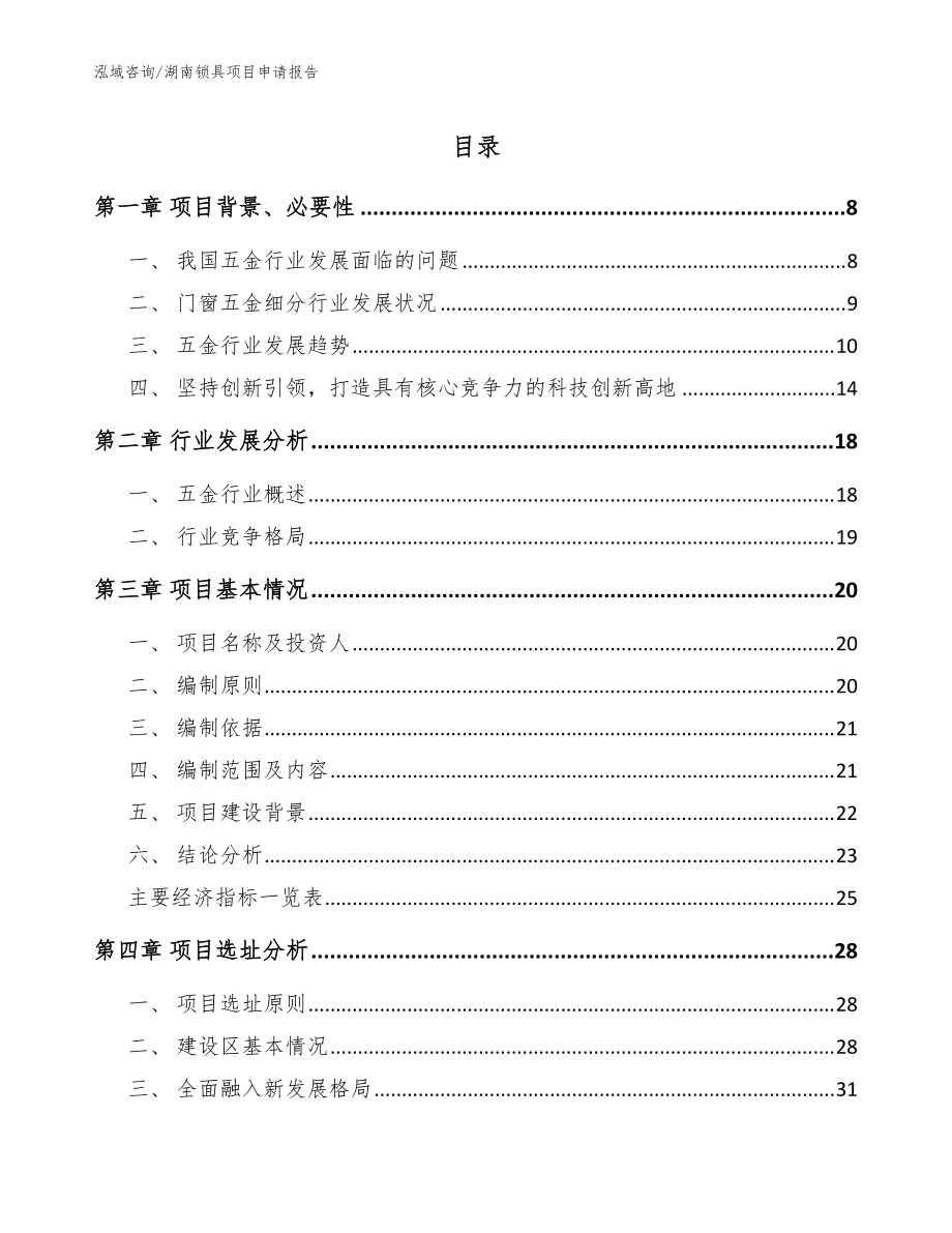 湖南锁具项目申请报告【模板范文】_第1页