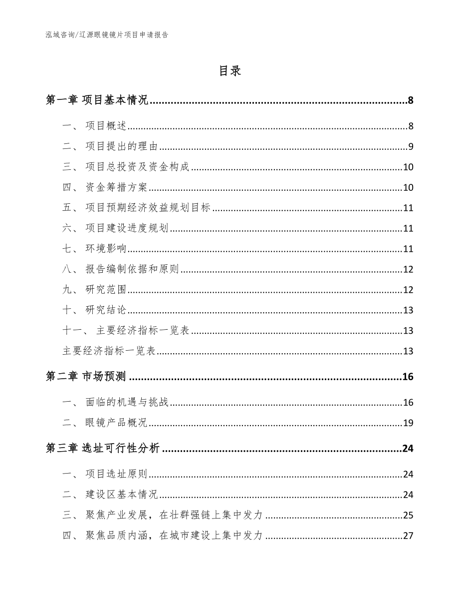 辽源眼镜镜片项目申请报告_参考范文_第1页