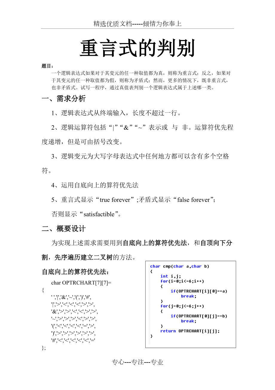 重言式判別源碼及課程設(shè)計-c語言版_第1頁