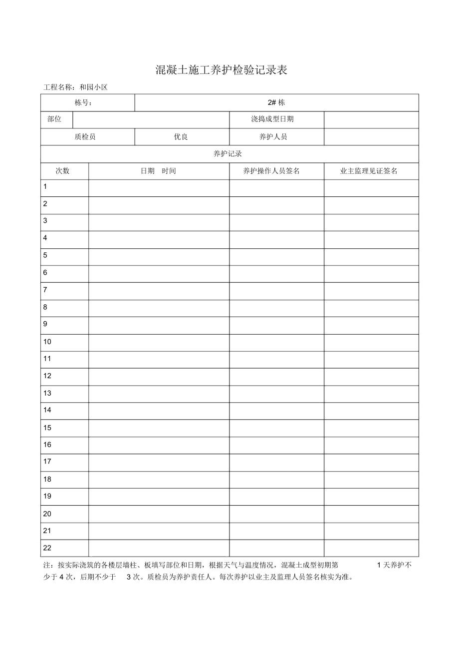 混凝土施工养护检验记录表_第1页