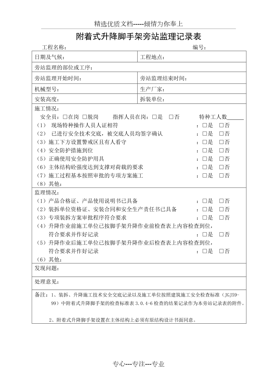 附着式升降脚手架旁站记录表_第1页