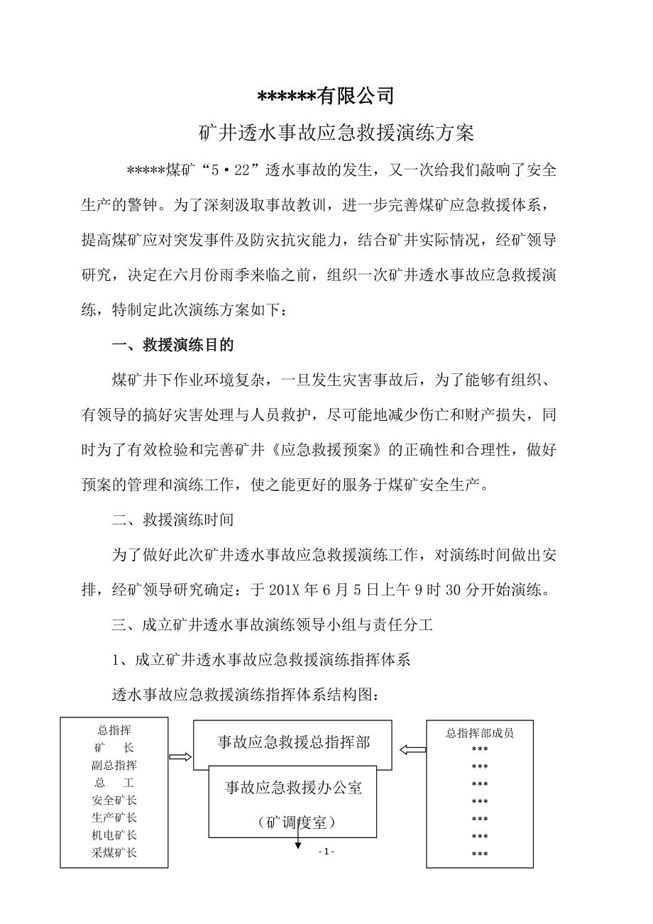 【演練方案】礦井透水事故應(yīng)急救援演練方案范本_第1頁(yè)