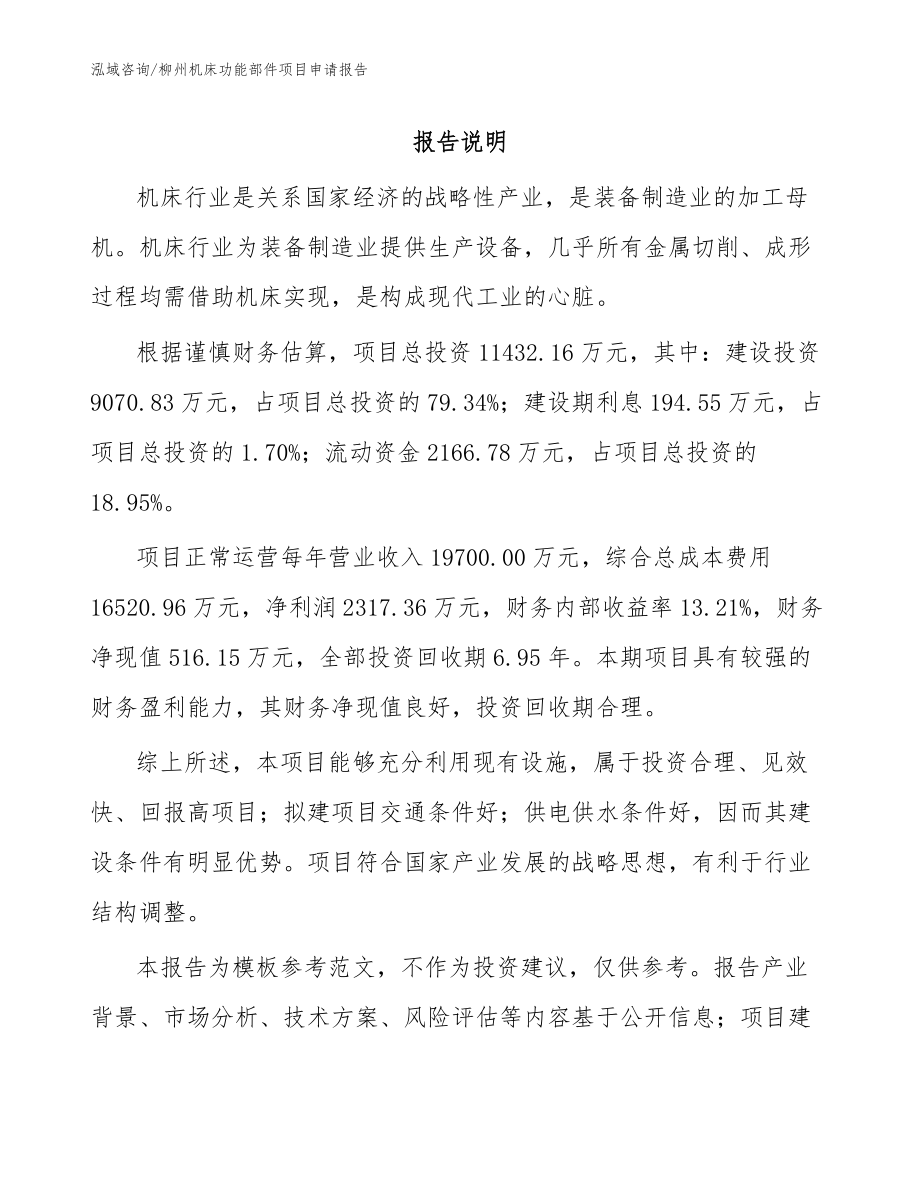 柳州机床功能部件项目申请报告【模板】_第1页
