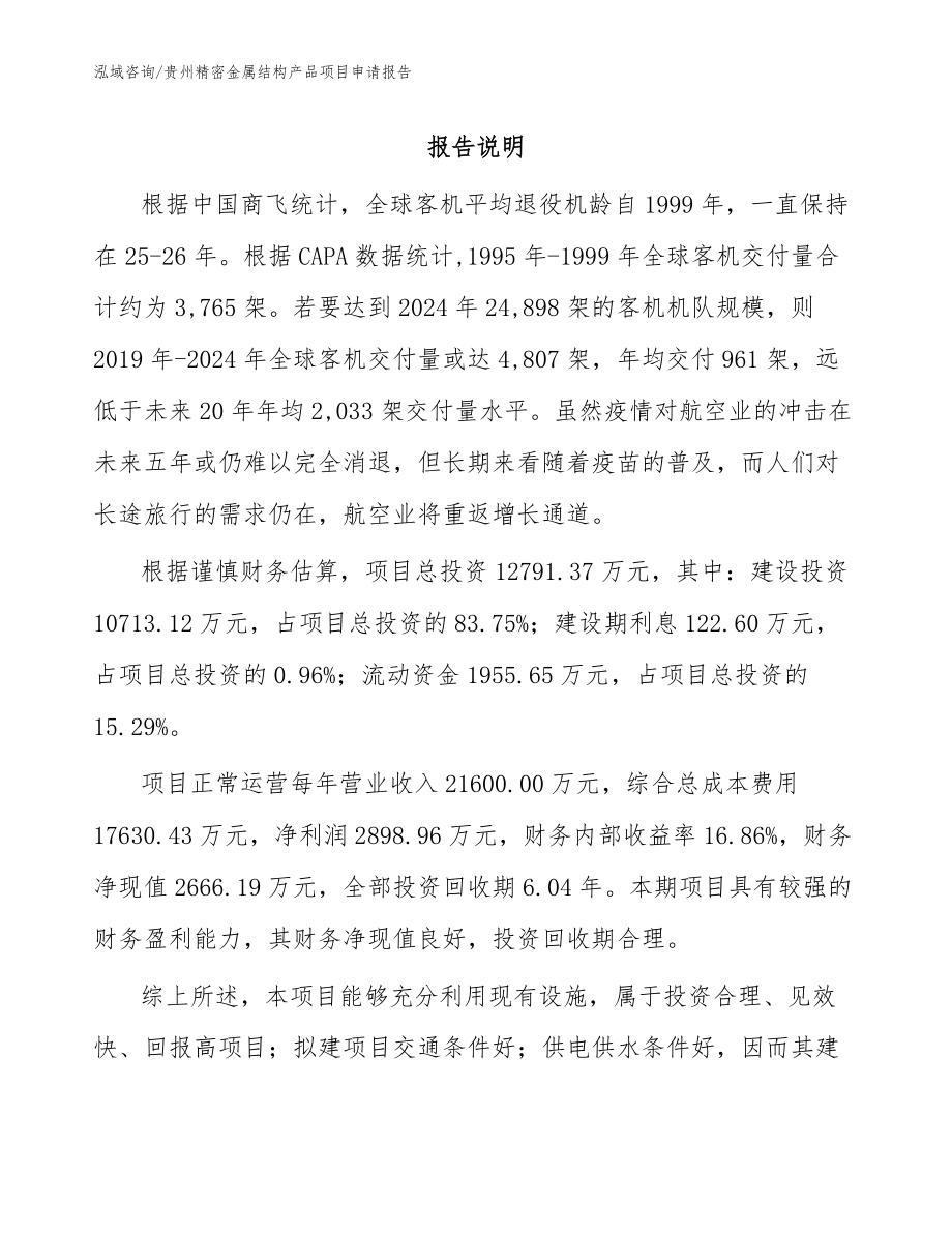 贵州精密金属结构产品项目申请报告（范文）_第1页