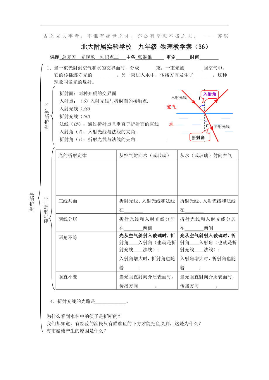 2017-2018年初三物理教學(xué)案（36）總復(fù)習光現(xiàn)象知識點二_第1頁