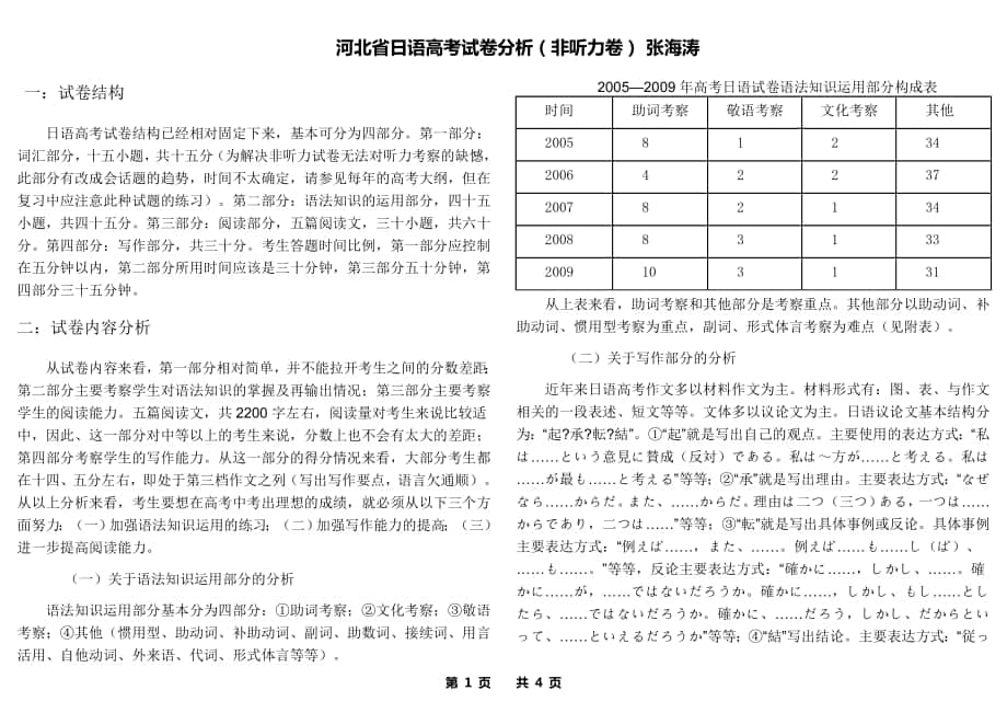 河北省日语高考试卷分析_第1页