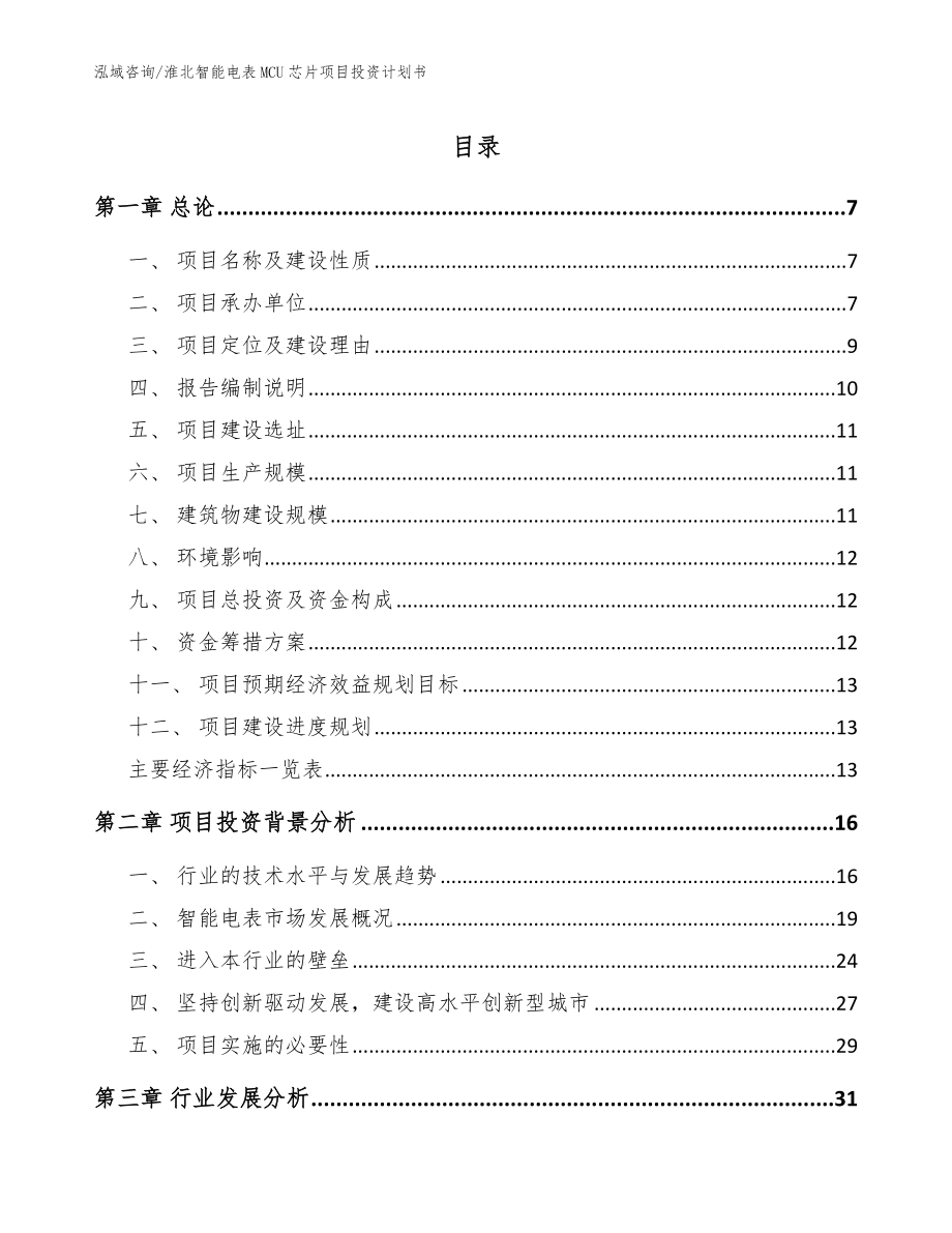 淮北智能电表MCU芯片项目投资计划书（模板范文）_第1页