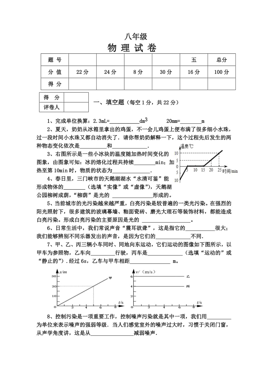 八年級物理試卷_第1頁