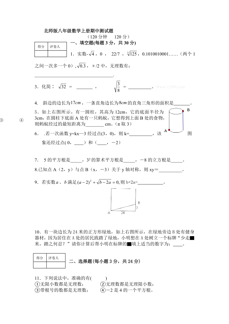 师版八年级数学上册期中测试题_第1页