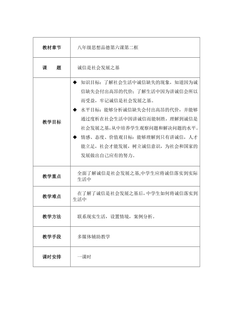 《誠(chéng)信是社會(huì)發(fā)展之基》教學(xué)設(shè)計(jì)(1)_第1頁(yè)