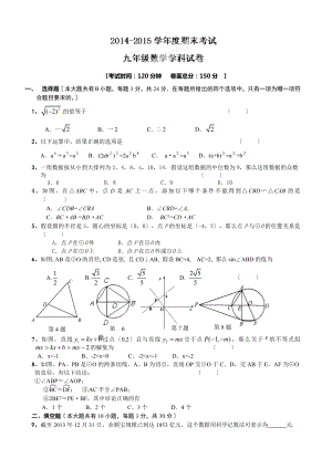 江苏省射阳县九年级上期末考试数学试题及答案