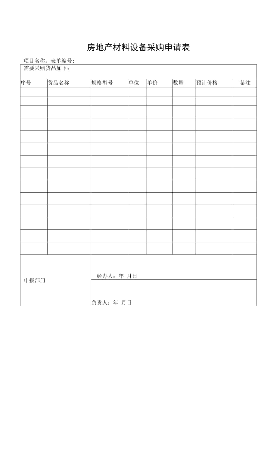 房地产材料设备采购申请表(标准版).docx_第1页