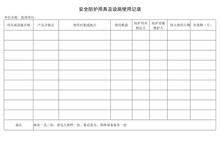 安全防护用具及设施使用记录.docx_第1页