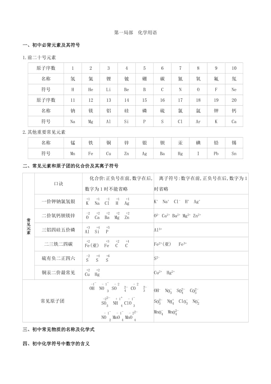 呼和浩特专版2022中考化学复习方案第01部分化学用语试题_第1页