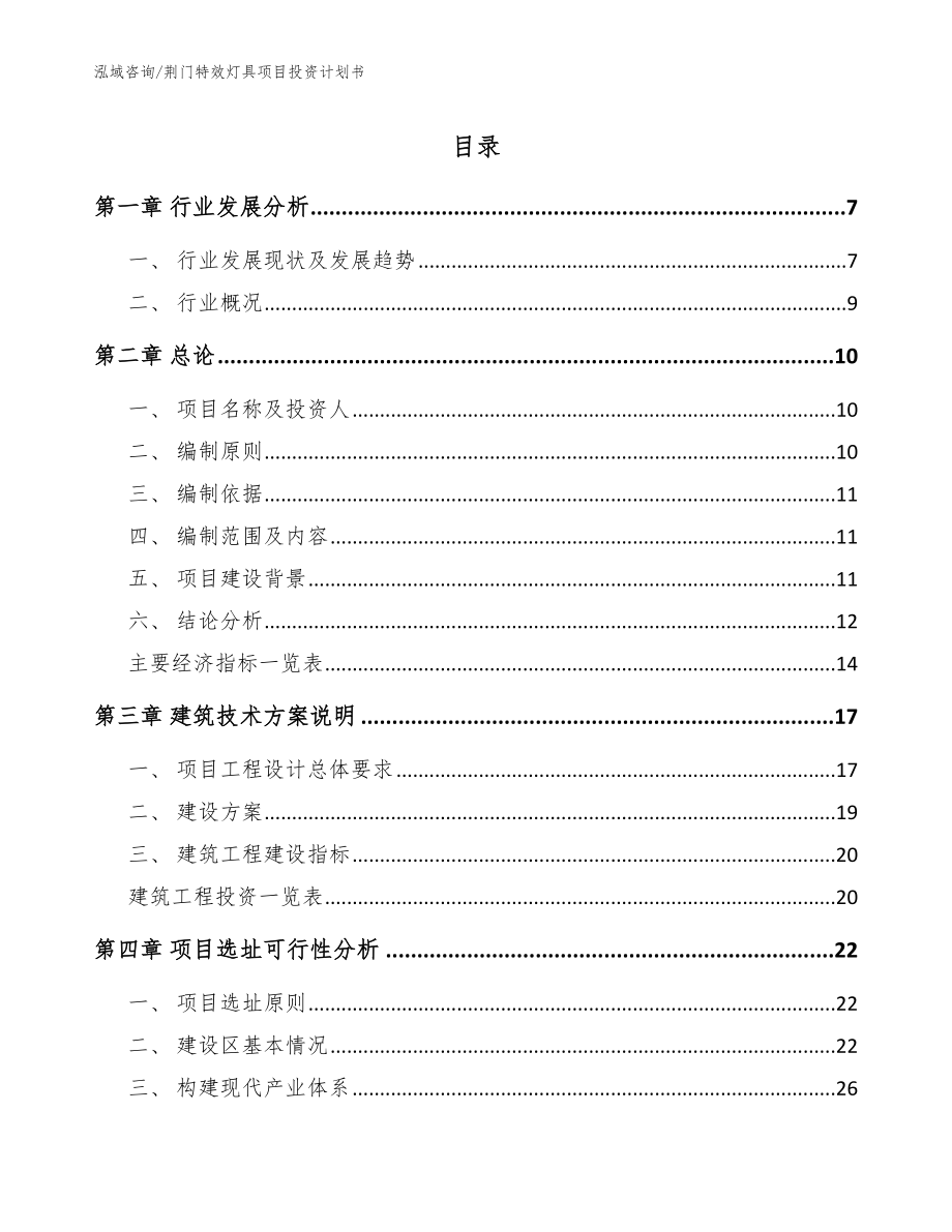 荆门特效灯具项目投资计划书【范文】_第1页