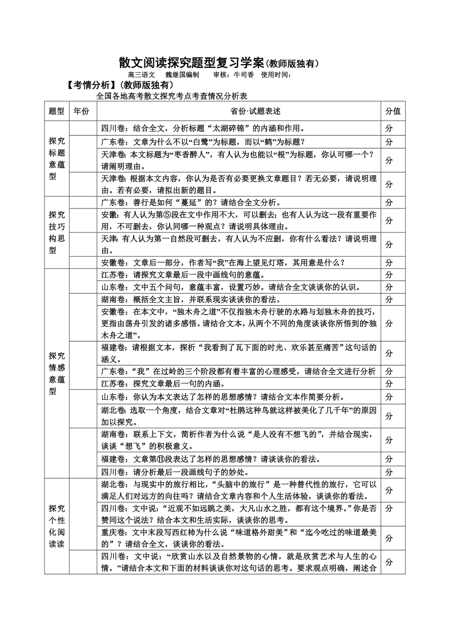 高考散文阅读探究题型复习学案探究题型人教课标版新教案_第1页