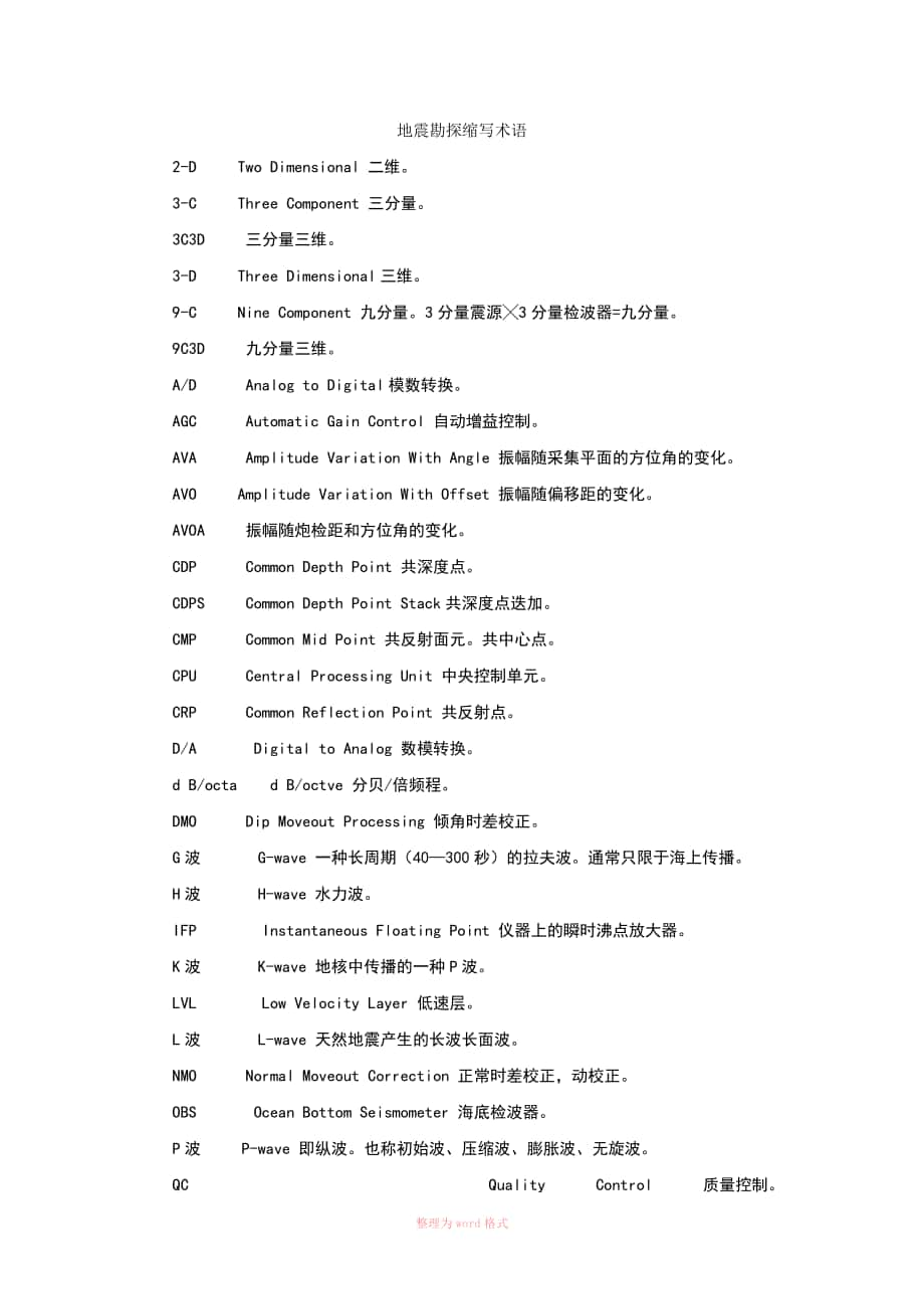 地震勘探常用术语及计算公式_第1页